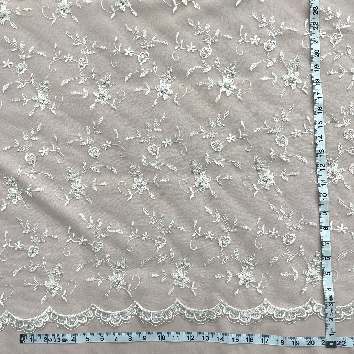 Beaded Lace Fabric Ivory Mesh