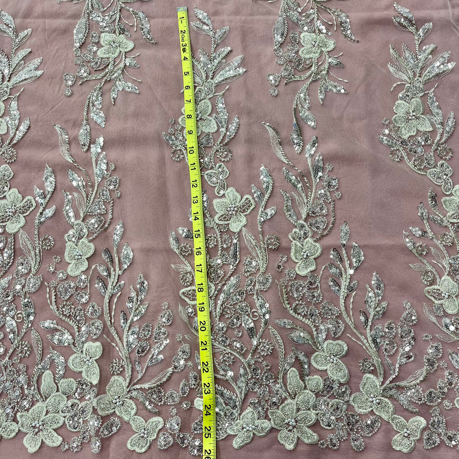 1 Yard Luxurious Beaded Lace Fabric Embroidered on Polyester Net Mesh