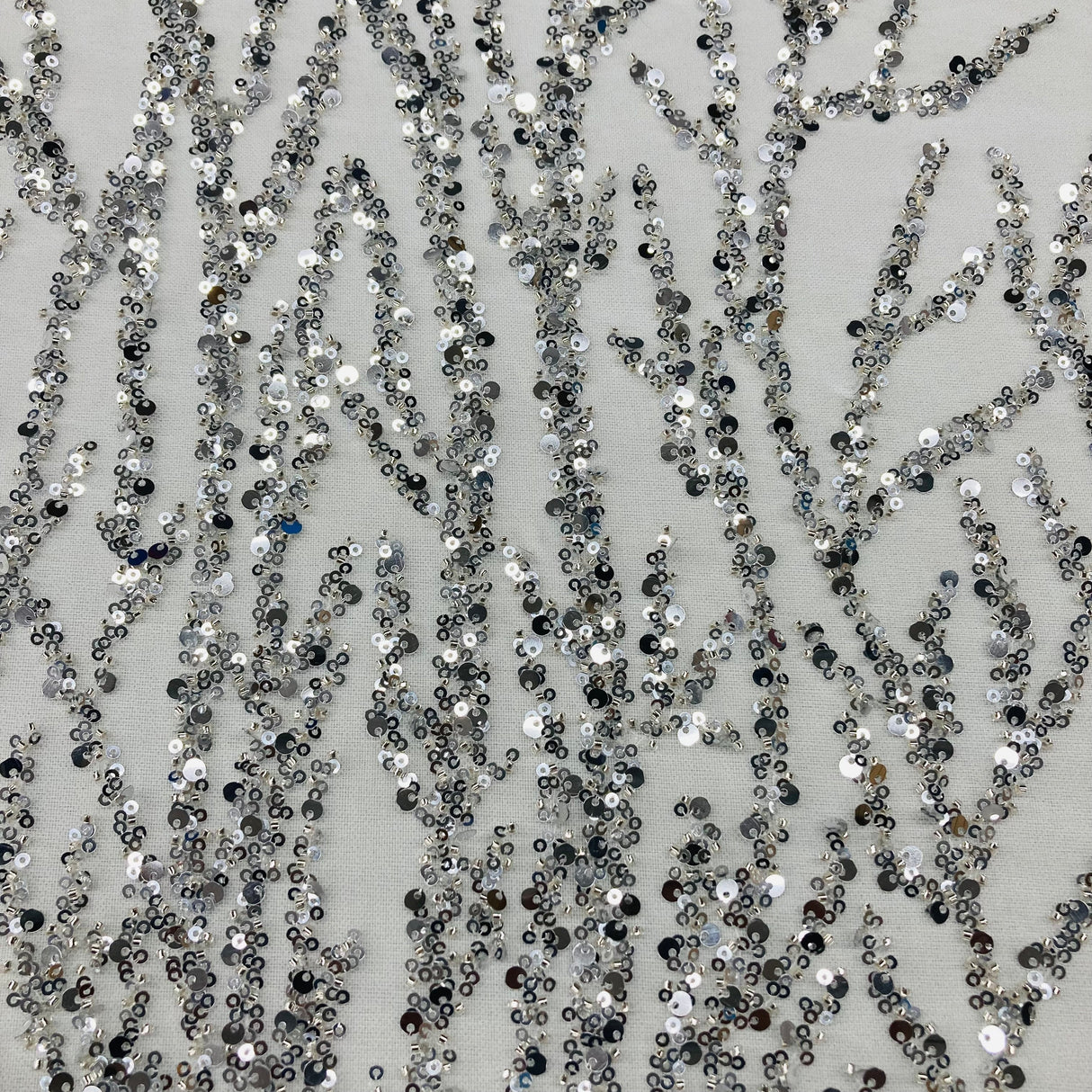 Beaded Sequined Lace Fabric on Polyester Net Mesh