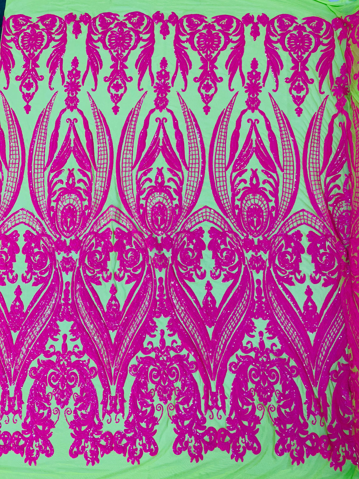 Big Sequin Damask Polyester Fabric - Damask Sequin Mesh, 54" Width (1 Yard)