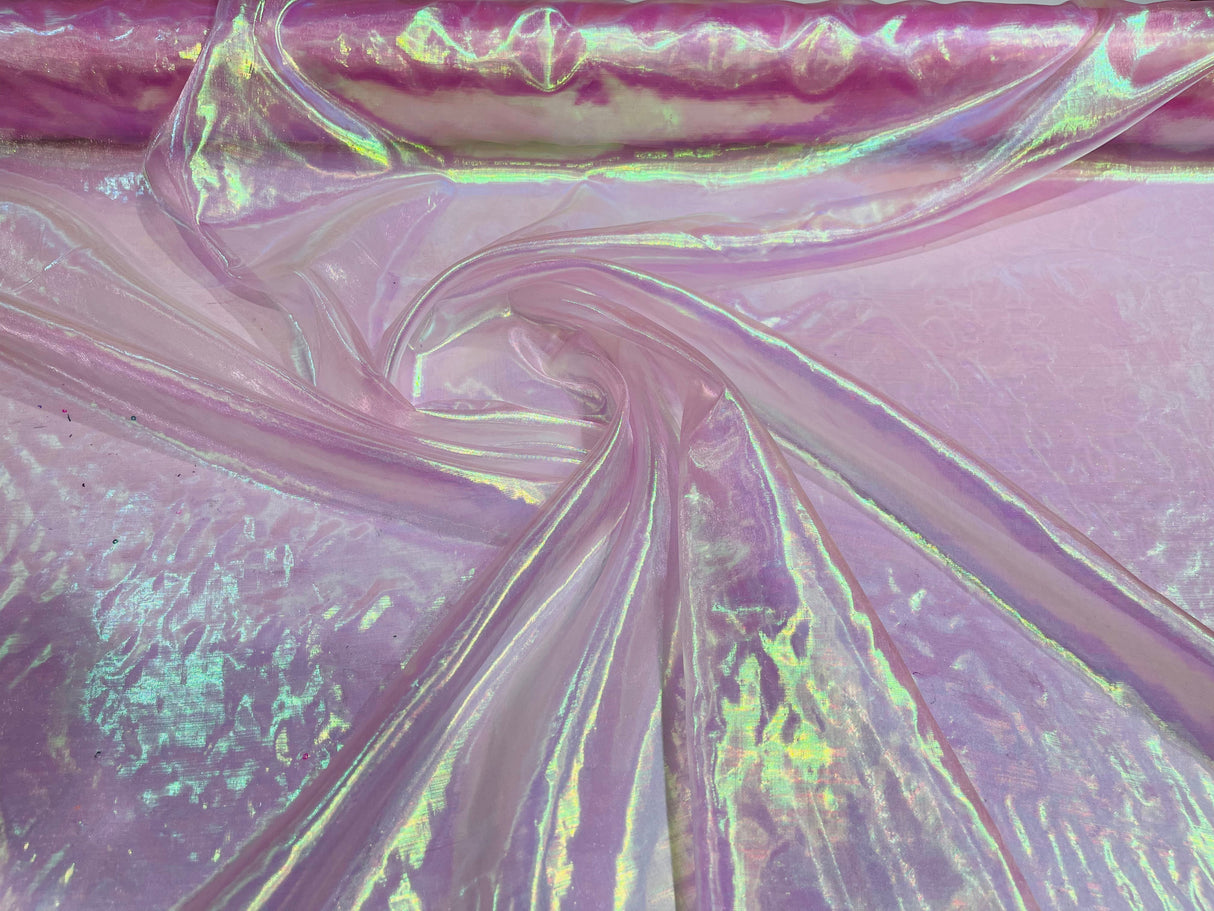 Iridescent Organza Polyester Fabric - Pink Iridescent, Sheer, Lightweight (1 Yard)