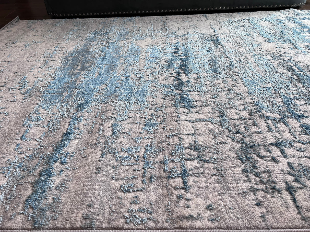 Tess 913 Blue Polyester Area Rug - Blue, Machine Made, Made In Turkey (5' 3" X 7' 4")