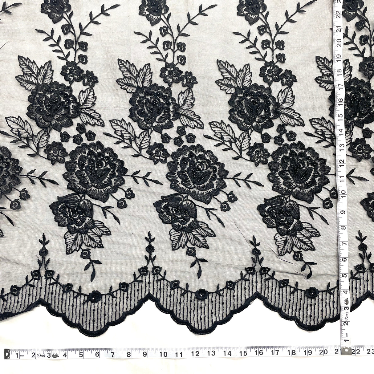 Beaded Lace Fabric on Polyester Net Mesh