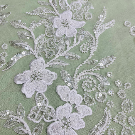 1 Yard Luxurious Beaded Lace Fabric Embroidered on Polyester Net Mesh