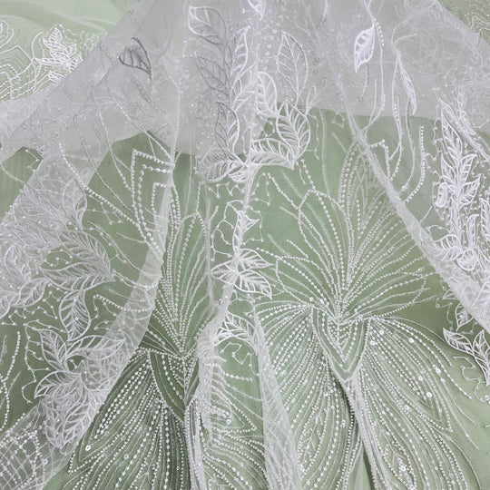 1 Yard Exquisite Beaded Lace Fabric Embroidered on 100% Polyester Net Mesh