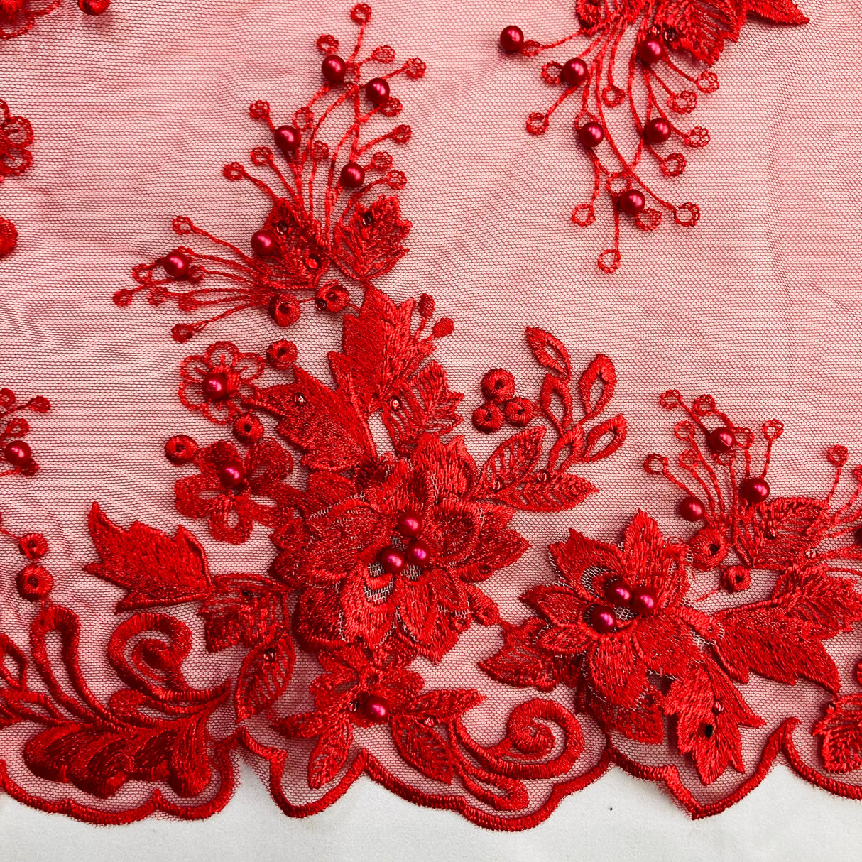 Beaded 3D Floral Lace Fabric