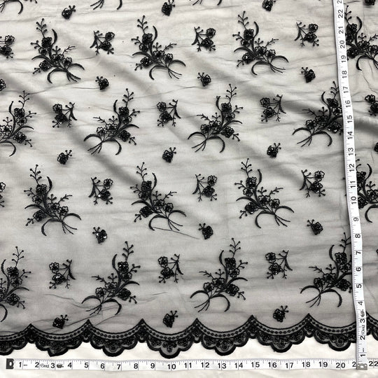 1 Yard Elegant Beaded Lace Fabric Embroidered on Polyester Net Mesh – 54"