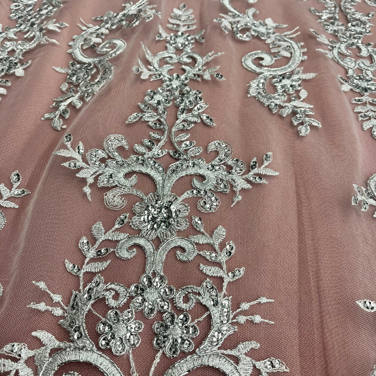 Ethereal Elegance Beaded Corded Bridal Embroidered Lace Polyester Fabric - White, Gold, Ivory, Silver, Rose Gold, 54" Width (1 Yard)