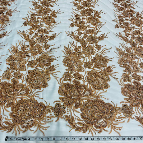 1 Yard Exquisite Beaded Lace Fabric Embroidered on Polyester Net Mesh