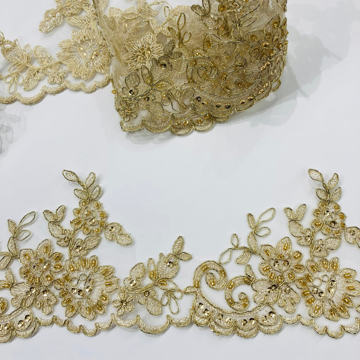 Beaded Corded Lace Trimming 4"