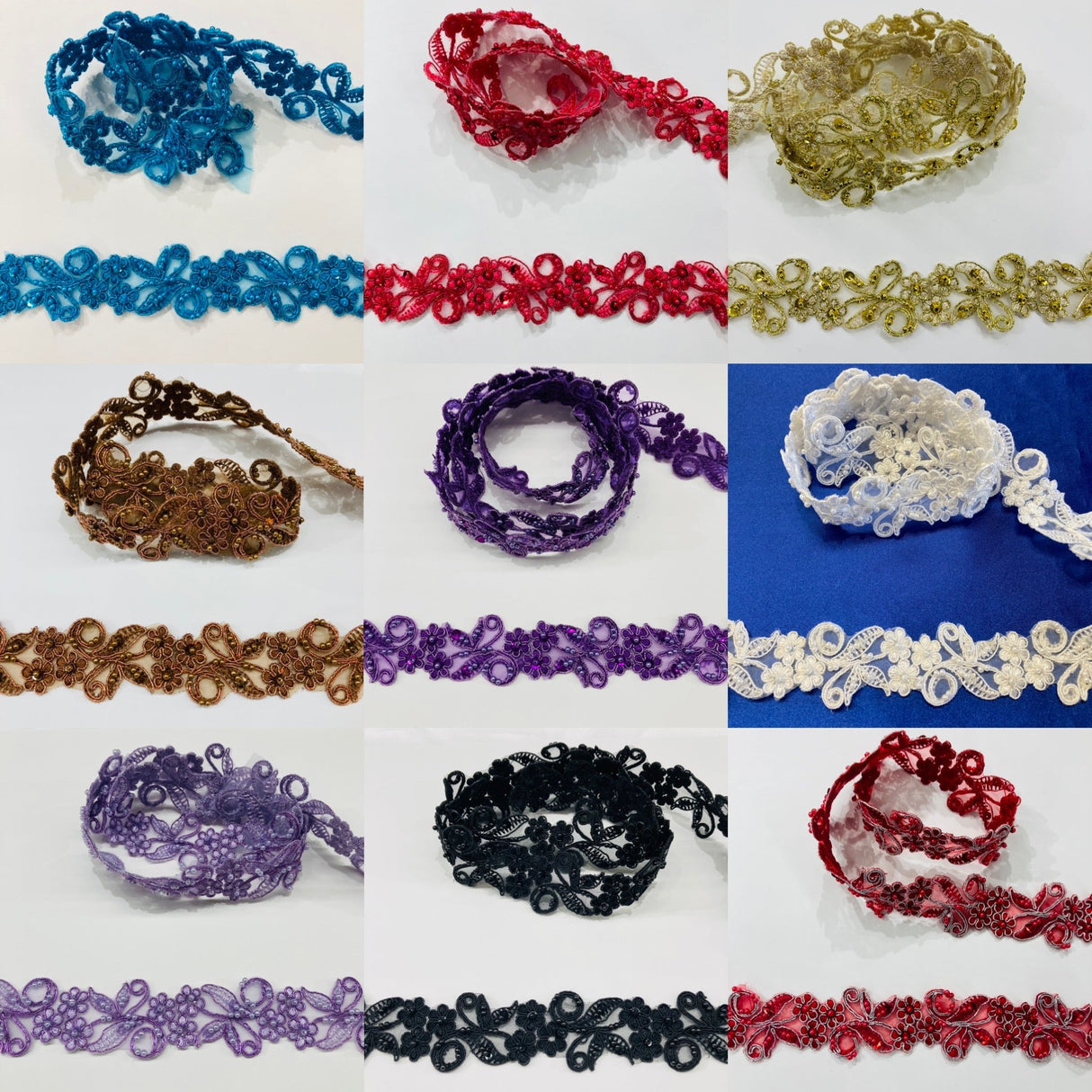 Beaded Corded Lace Trim on Organza