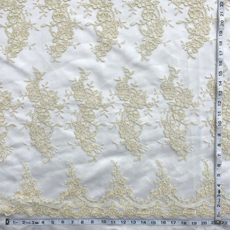 1 Yard Corded Embroidered Bridal Lace Fabric for Wedding Gowns 54 inch Width