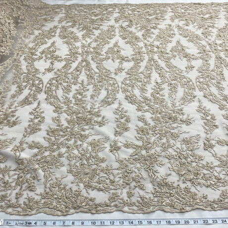 1 Yard Silver Beaded Embroidered Lace Fabric – 54"