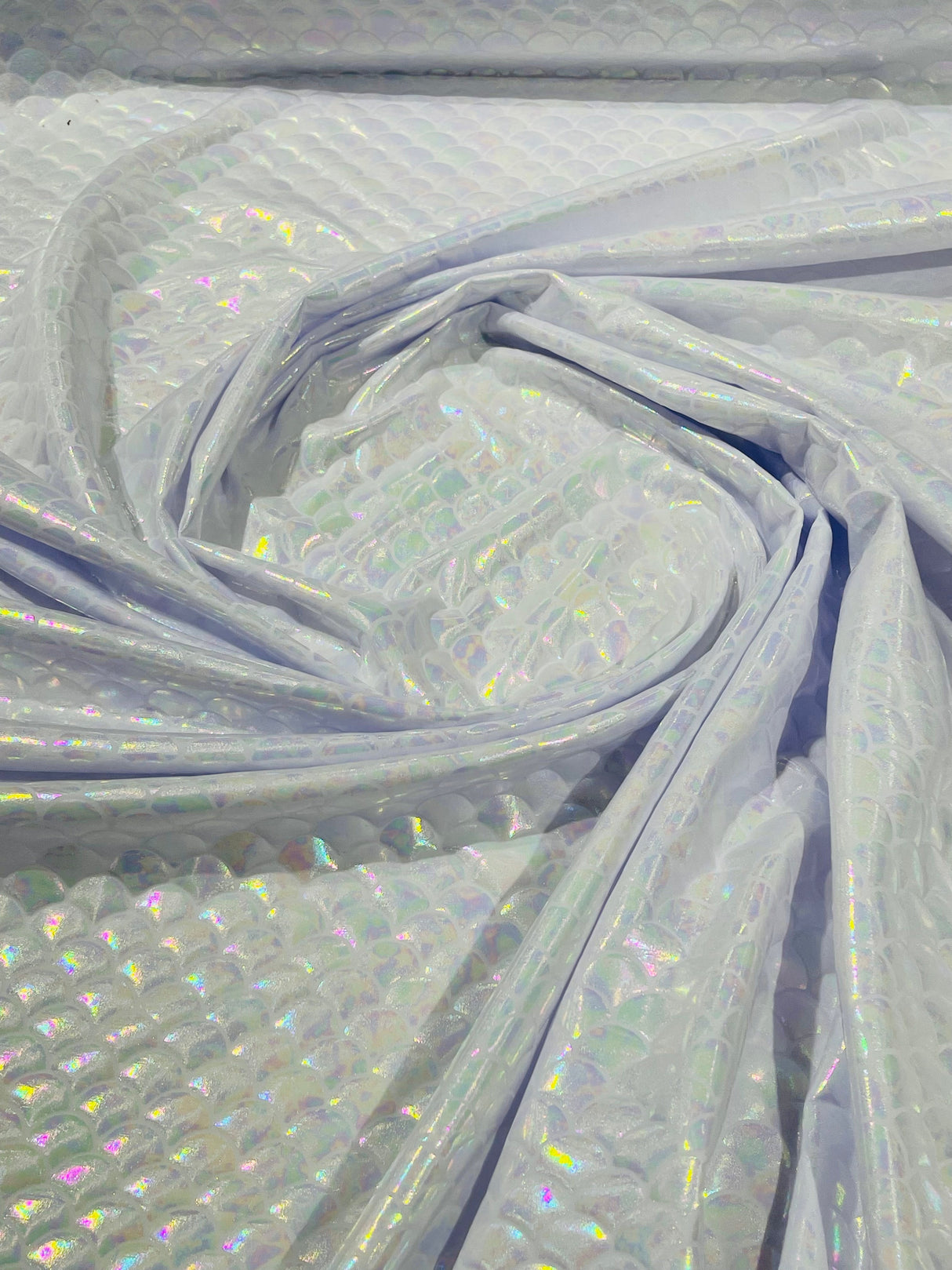 Mermaid Fish Foil Spandex Fabric - Iridescent Fish Scale Print, 58" Width (1 Yard)