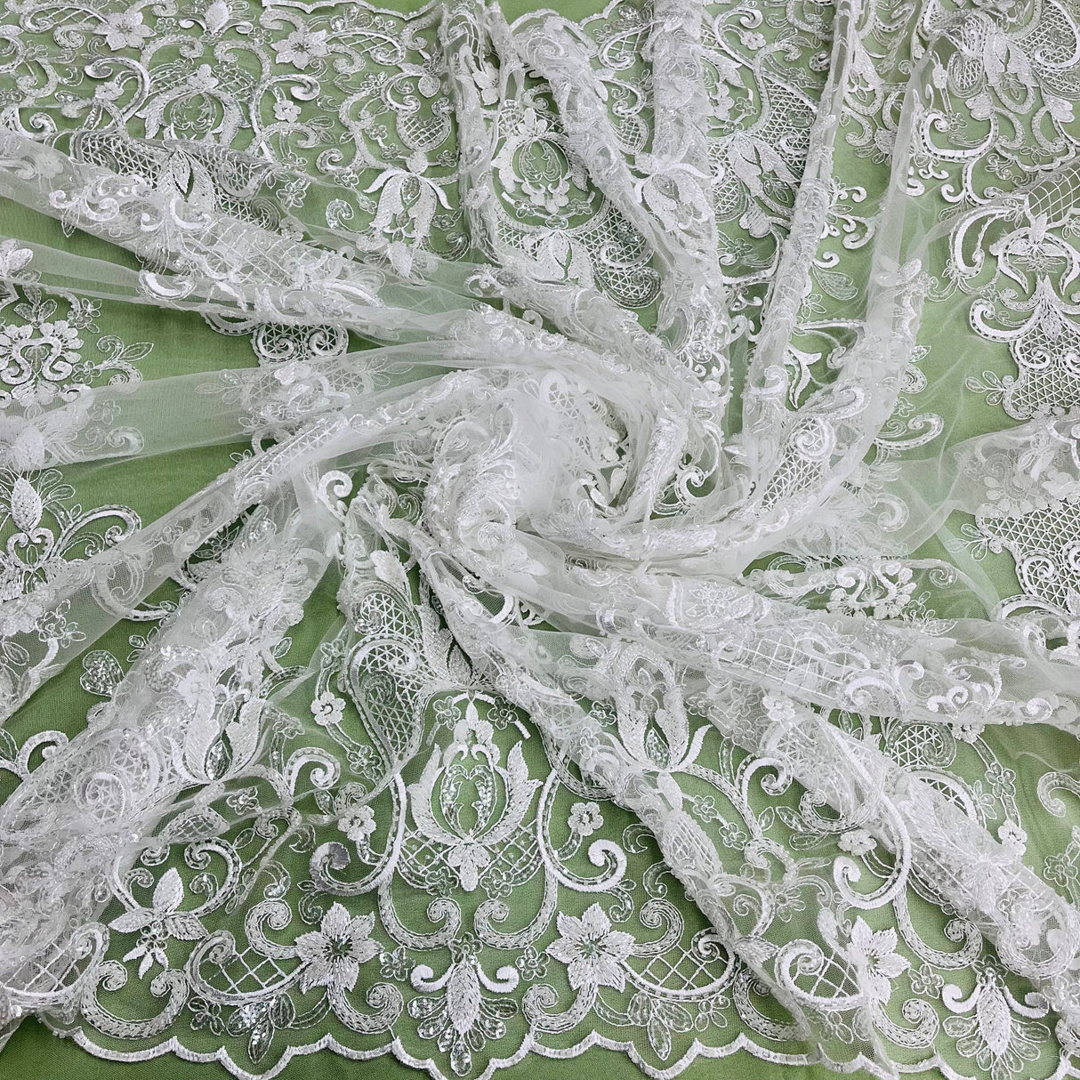 Beaded Sequined Lace Fabric 100% Polyester Net Mesh