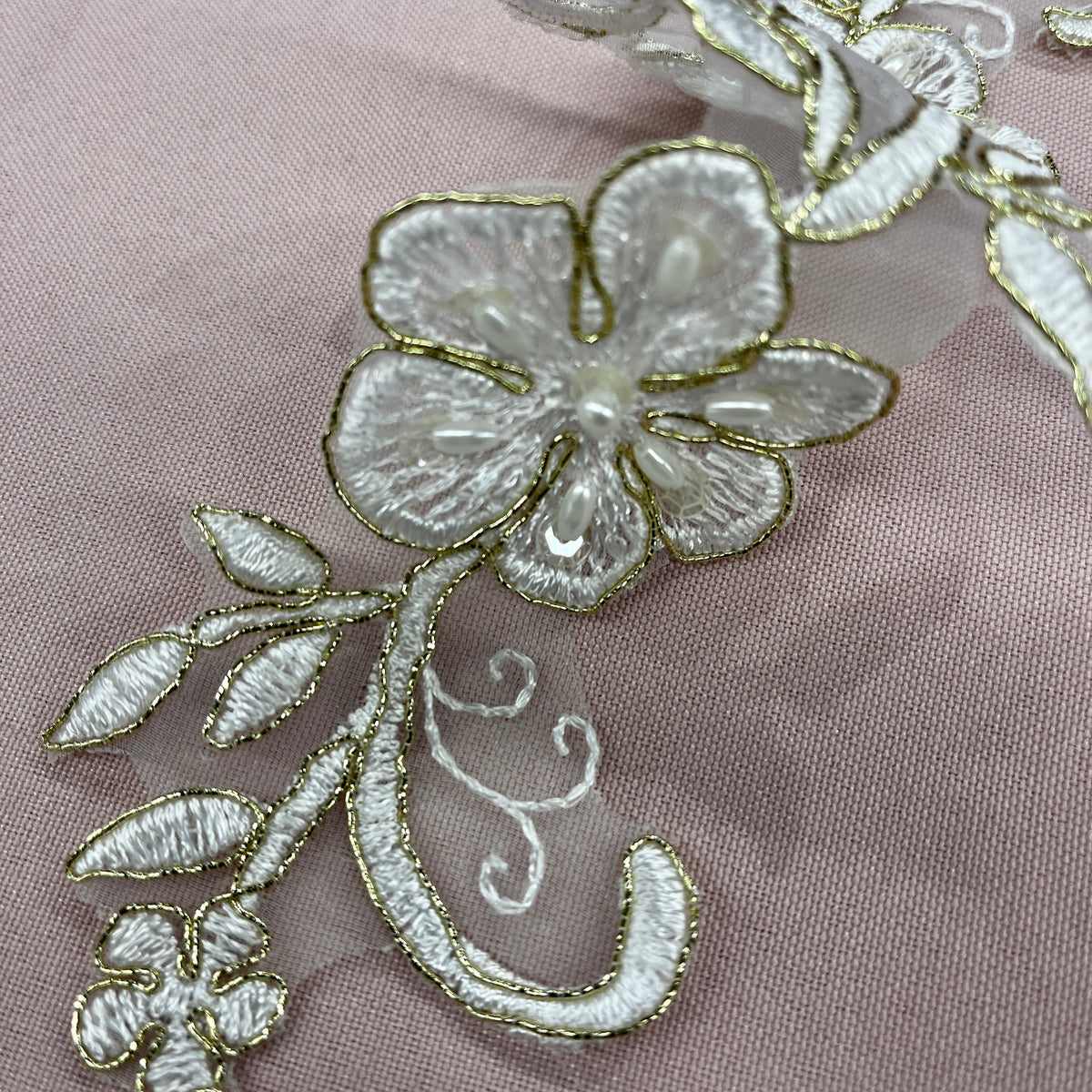 1 Yard Beaded & Corded Lace Applique Embroidered on Polyester Organza for Bridal & Evening Wear 10" X 2"