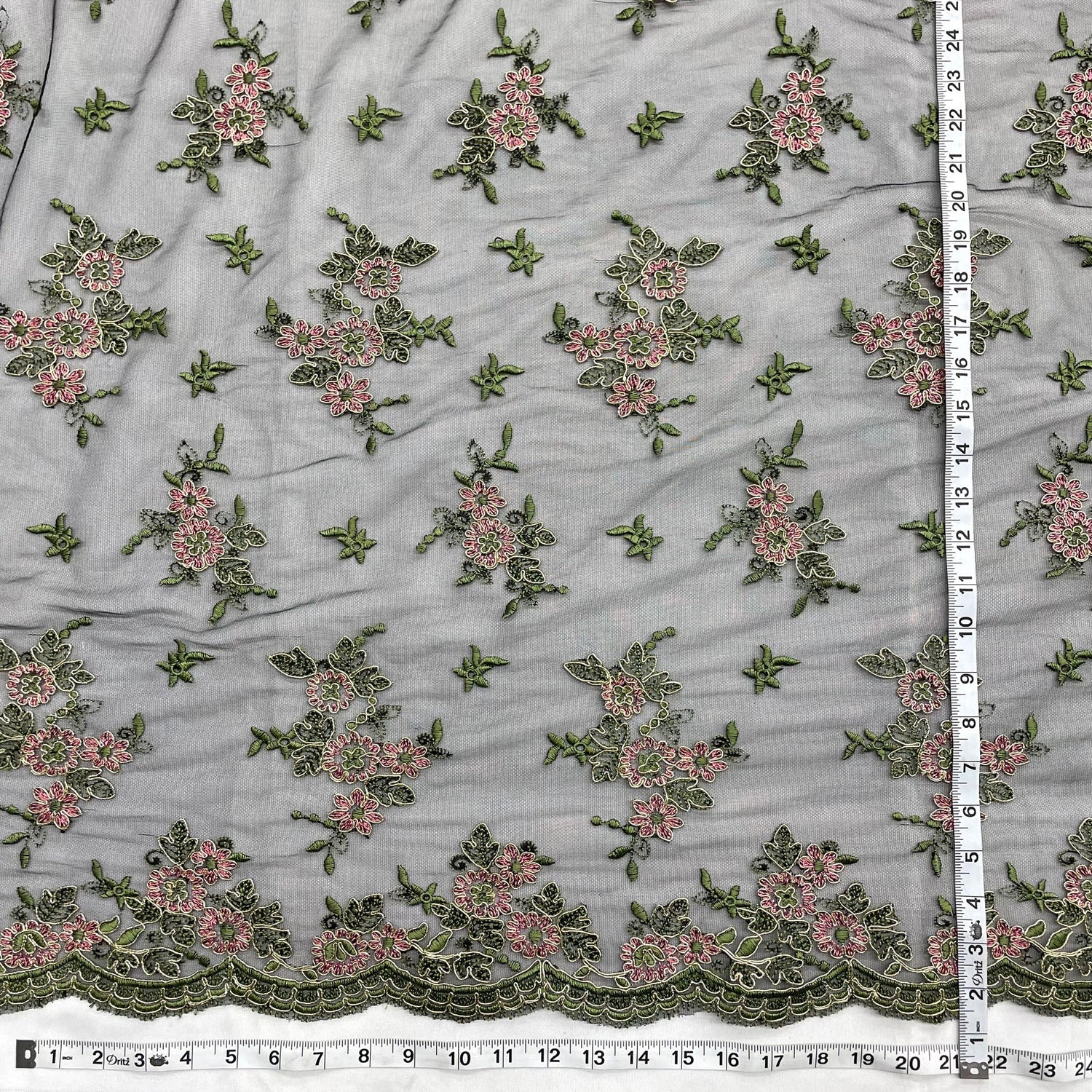 1 Yard Corded Bridal Lace Fabric Embroidered on Polyester Net Mesh Silver for Wedding and Evening Gowns – 51"