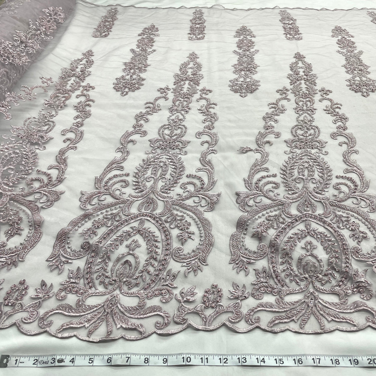 Beaded Lace Fabric on Polyester Net Mesh 54"