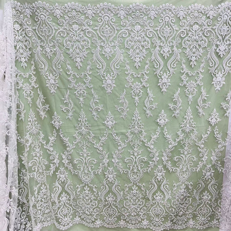 1 Yard Beaded & Sequined Lace Fabric Embroidered on 100% Polyester Net Mesh