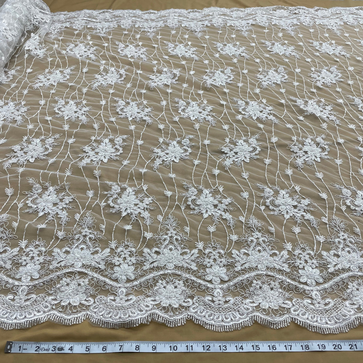 Beaded Corded Bridal Lace Black