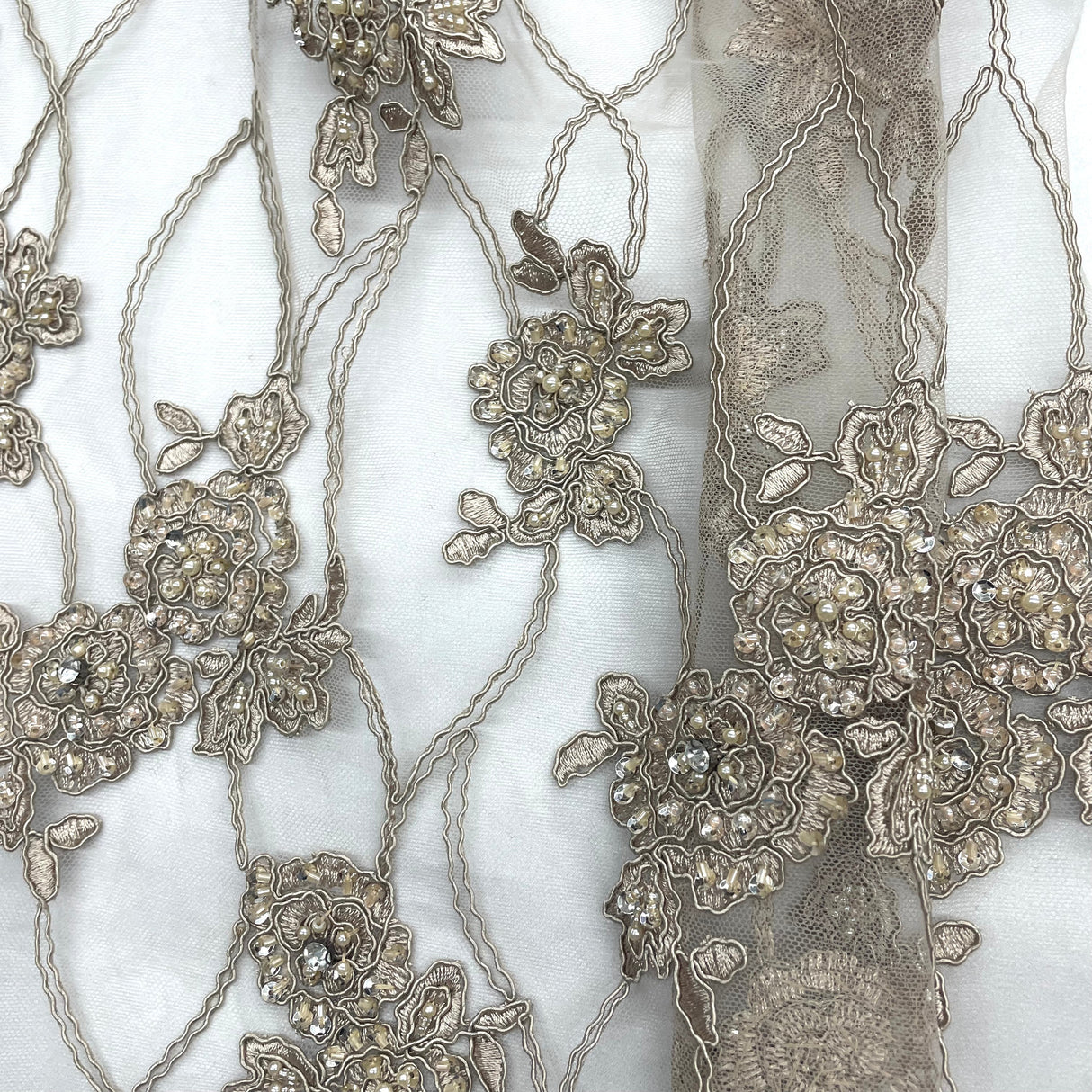 Beaded Corded Bridal Lace Nude Mesh
