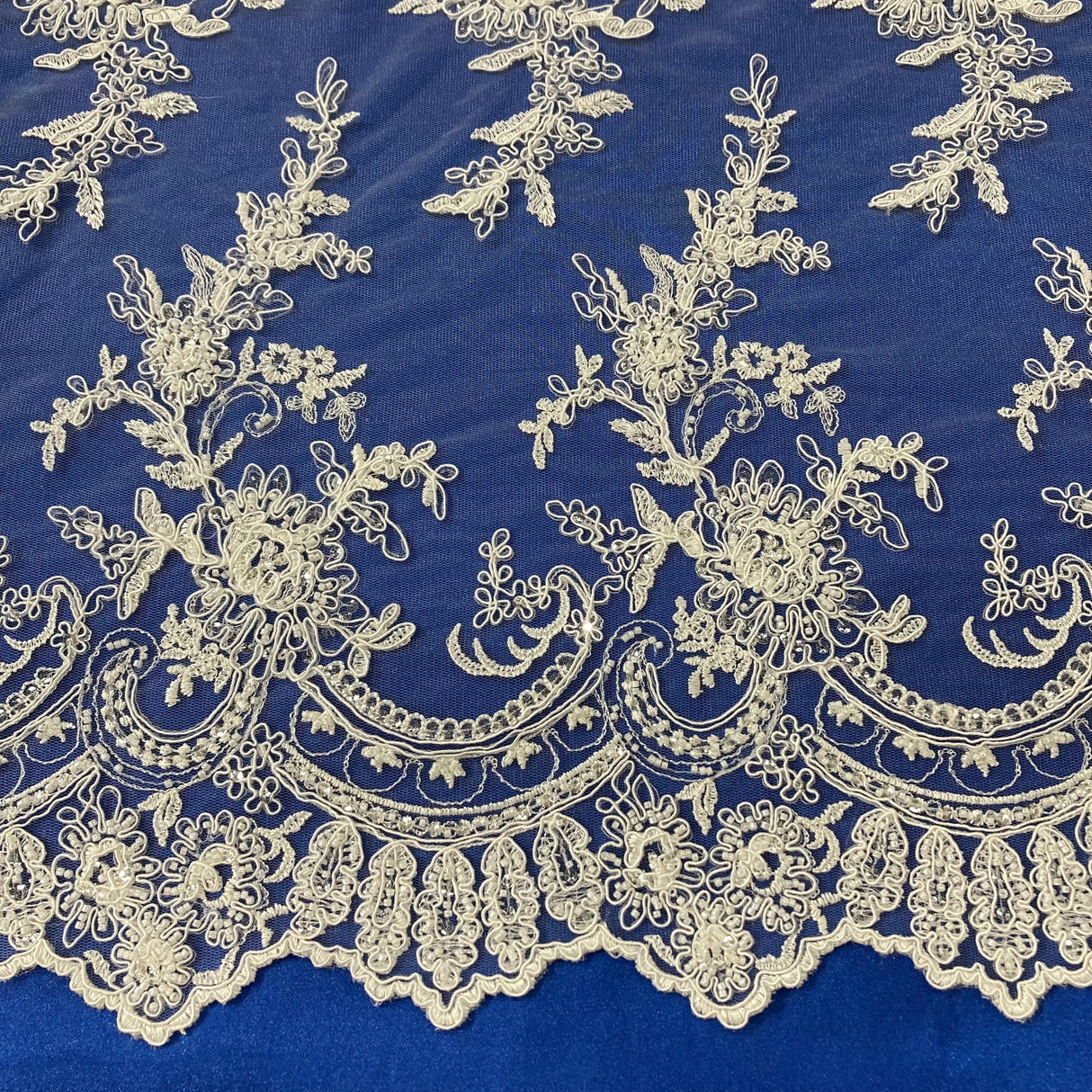 Embroidered Mesh Bridal Lace White