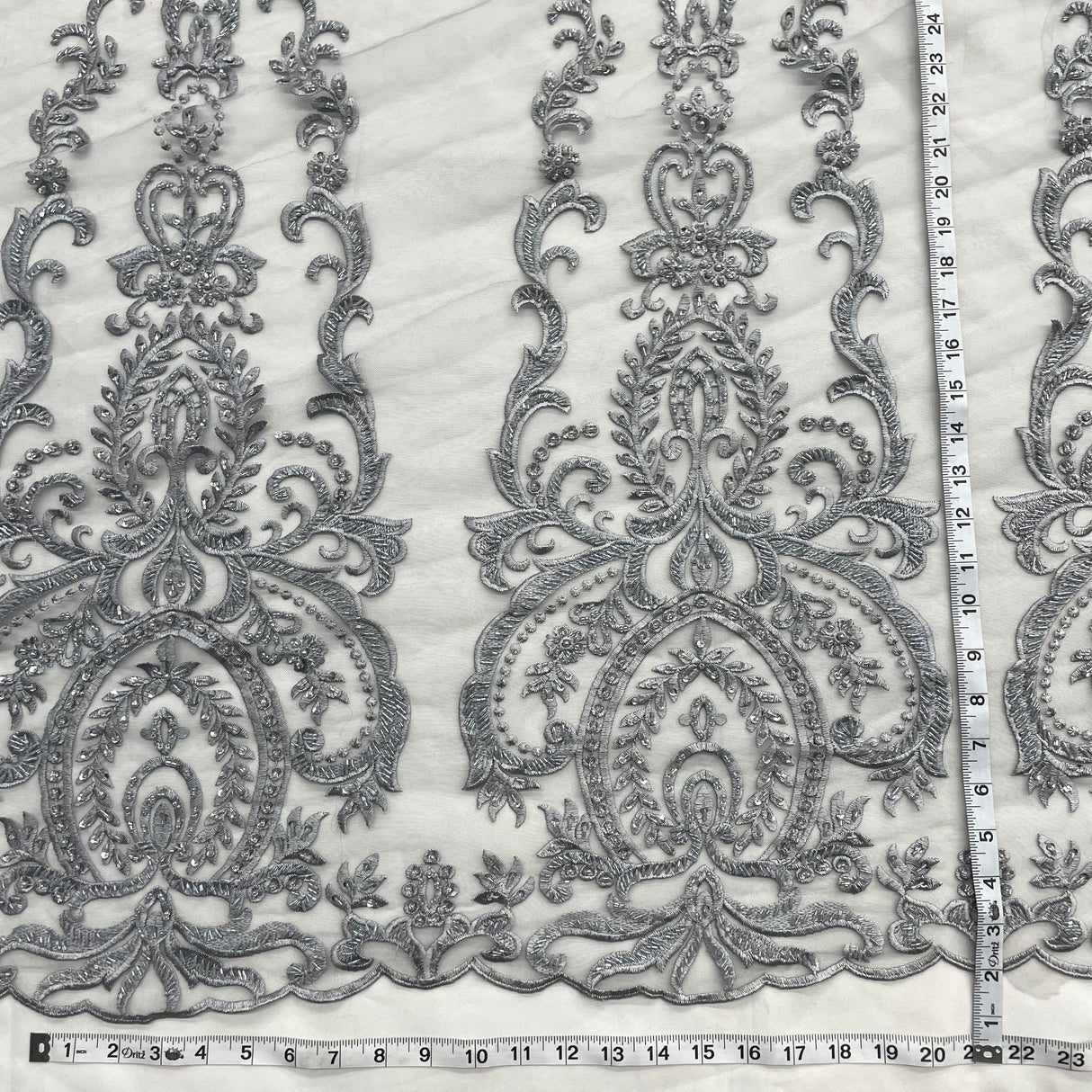 Beaded Lace Fabric on Polyester Net Mesh 54"