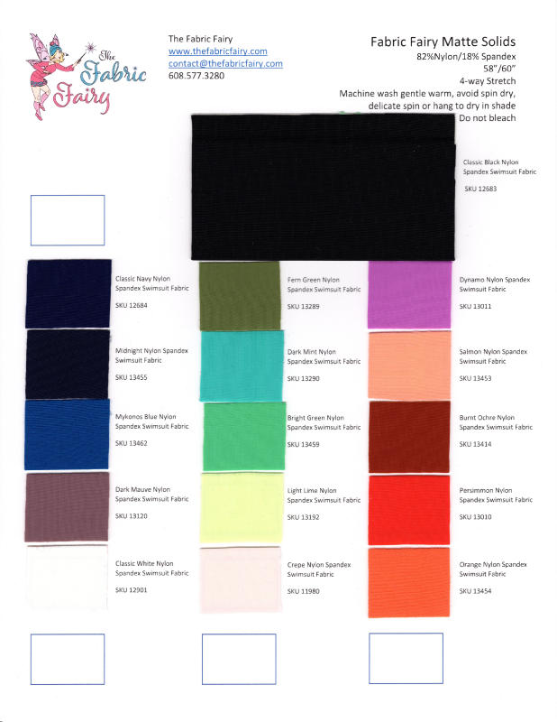 Matte Swimsuit Solids Swatch Card