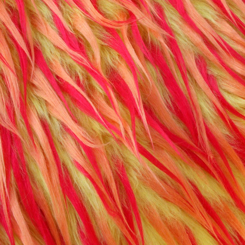 Red Orange on Lemon Spiked Three Tone Faux Fur Fabric,