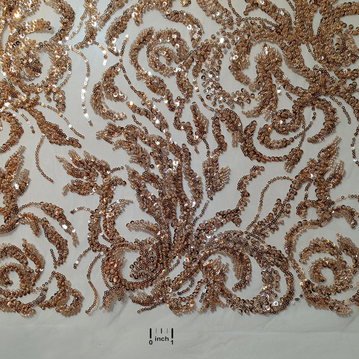 Beaded Sequined Lace Fabric Rose Gold