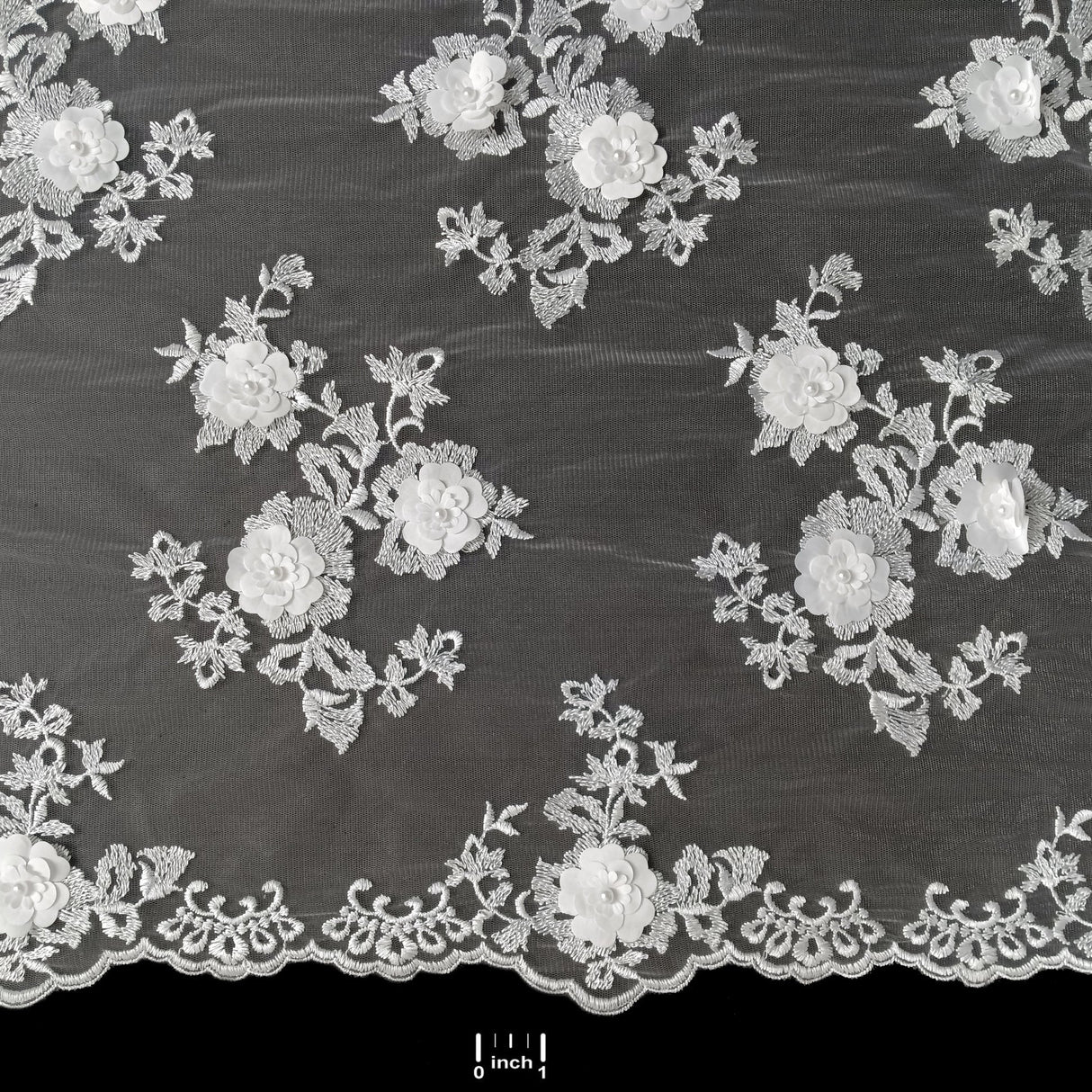Beaded 3D Floral Lace Fabric White 51"