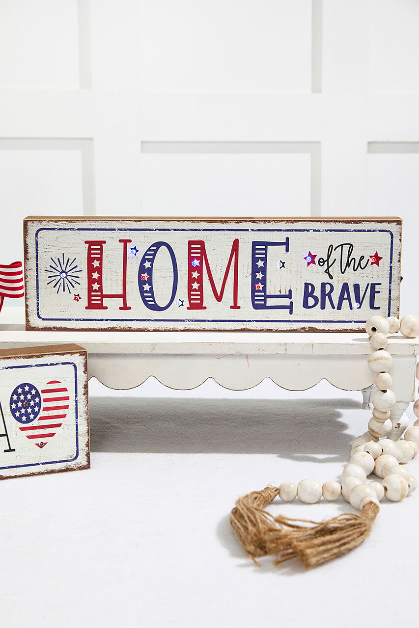 15.75" Lighted Wood Americana Block