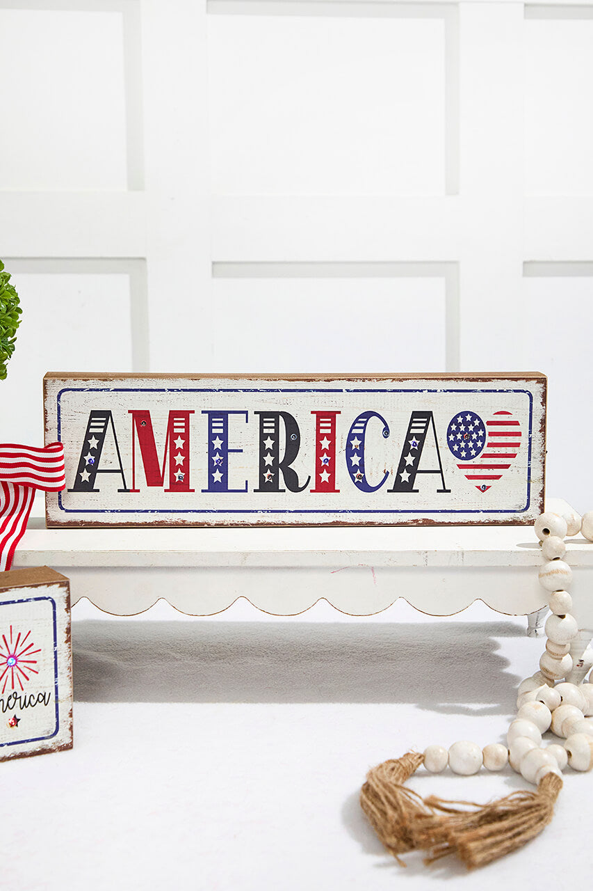 15.75" Lighted Wood Americana Block