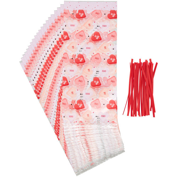 Wilton Conversation Hearts Valentine's Day Treat Bags and Ties, 20-Count