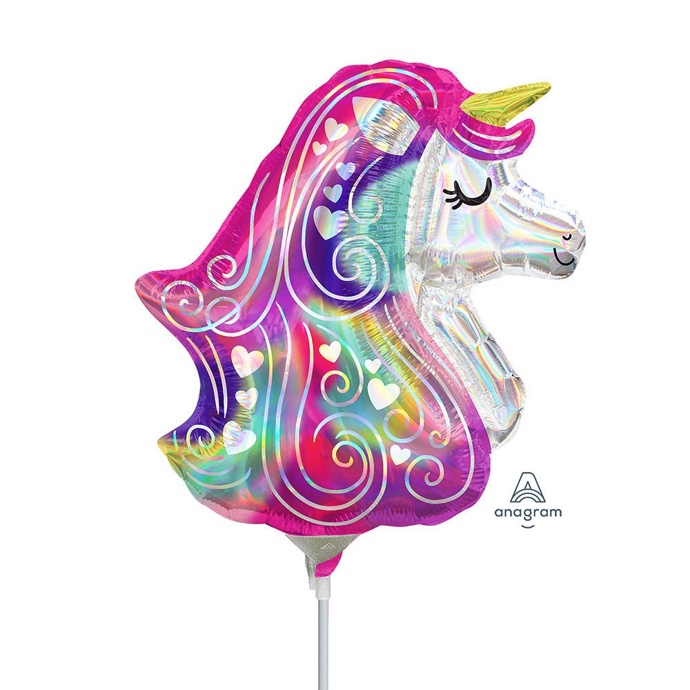 Foil Balloon Iridescent Heart Unicorn Mini Shape