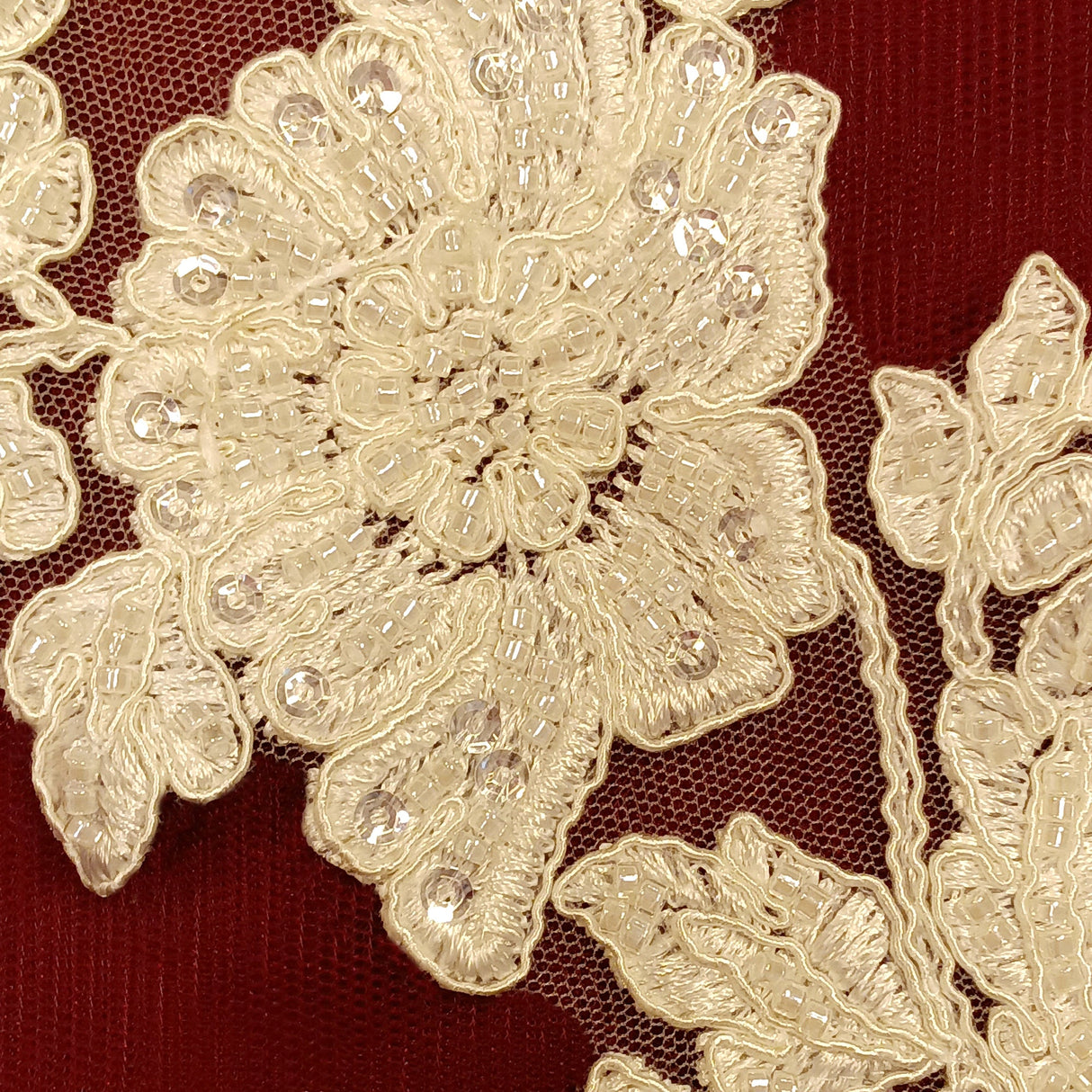 Beaded Corded Floral Lace Applique