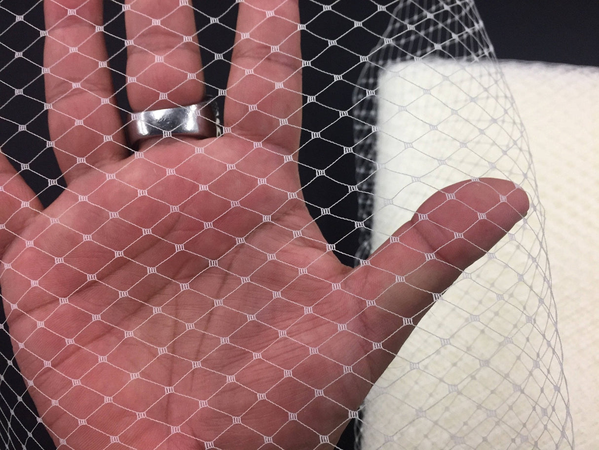 Birdcage Bridal Veil Netting Nylon Fabric - Ivory French Net Trim, 9" Width (1 Yard)