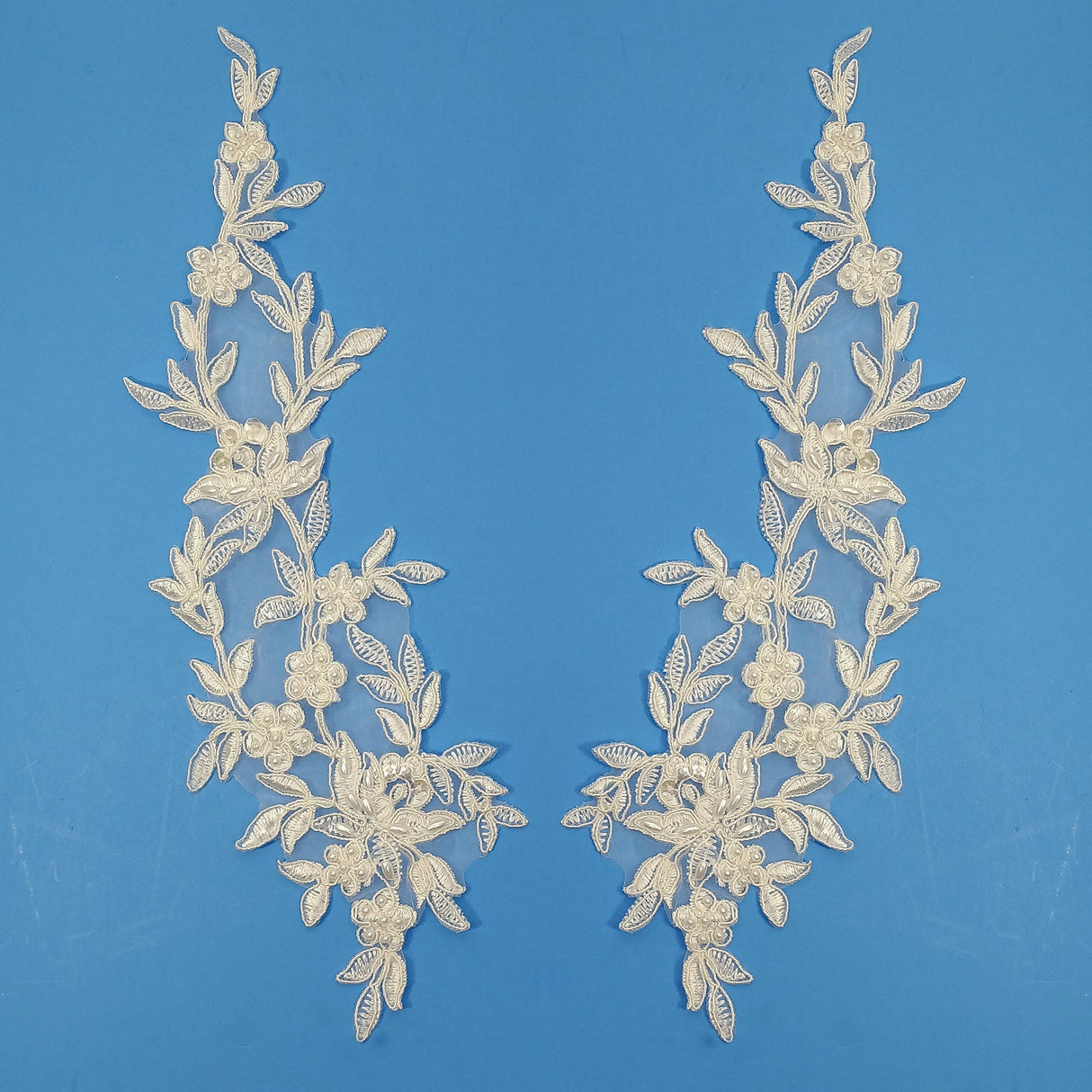 Beaded Corded Floral Lace Applique