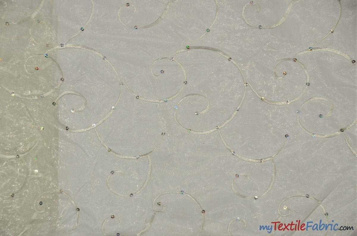 Ferial Organza Embroidery Polyester Fabric - Embroidered Floral Sheer With Sequins, 52/54" Width, Multiple Colors (1 Yard)