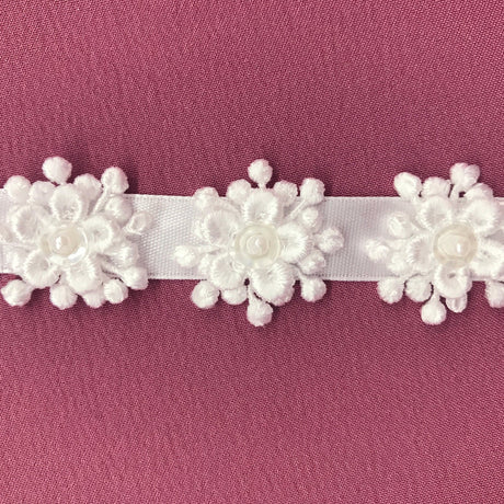 1 Yard Beaded 3D Guipure Floral Lace Trimming on Ribbon | 1" Wide | Elegant Trim for Bridal, Formal & Dancewear