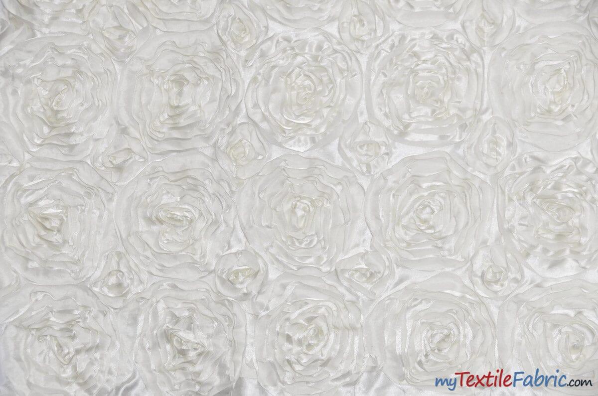 Rosette Satin Polyester Fabric - 3D Satin Floral Embroidery, 52/54" Width (Yards, Bolts, Sample Swatch)