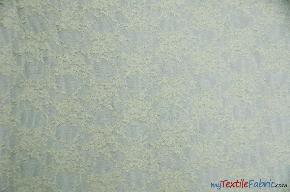 Giselle Floral Lace Polyester Spandex Fabric - Sheer Vintage Stretch Lace, 58/60" Width, Multiple Colors (1 Yard)