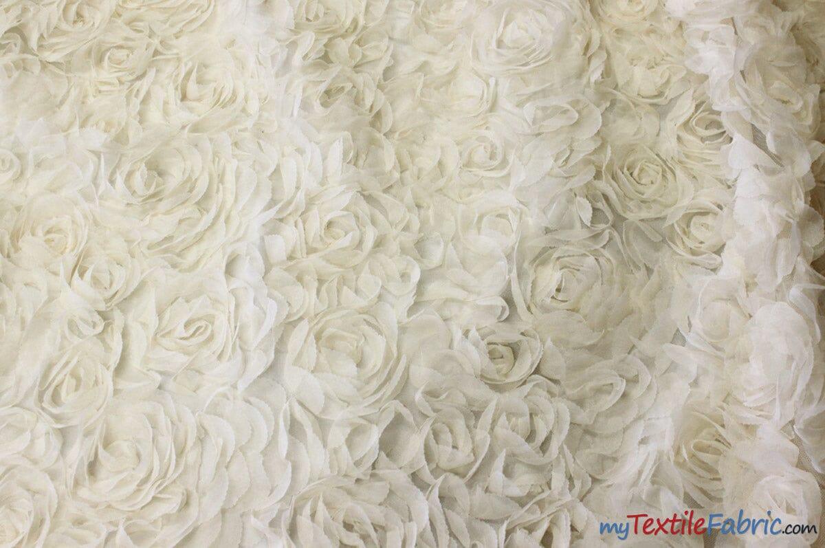 Sheer Rose Garden Polyester Fabric - 3D Floral Chiffon Embroidered On Mesh, Multiple Colors, 52" Width (1 Yard)
