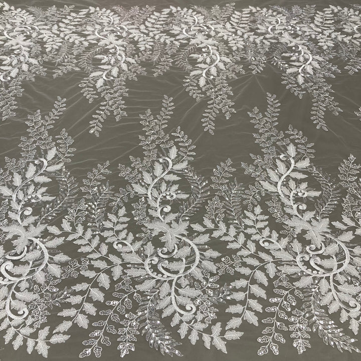 1 Yard Glamorous Beaded and Sequined Lace Fabric Embroidered on 100% Polyester Net Mesh White