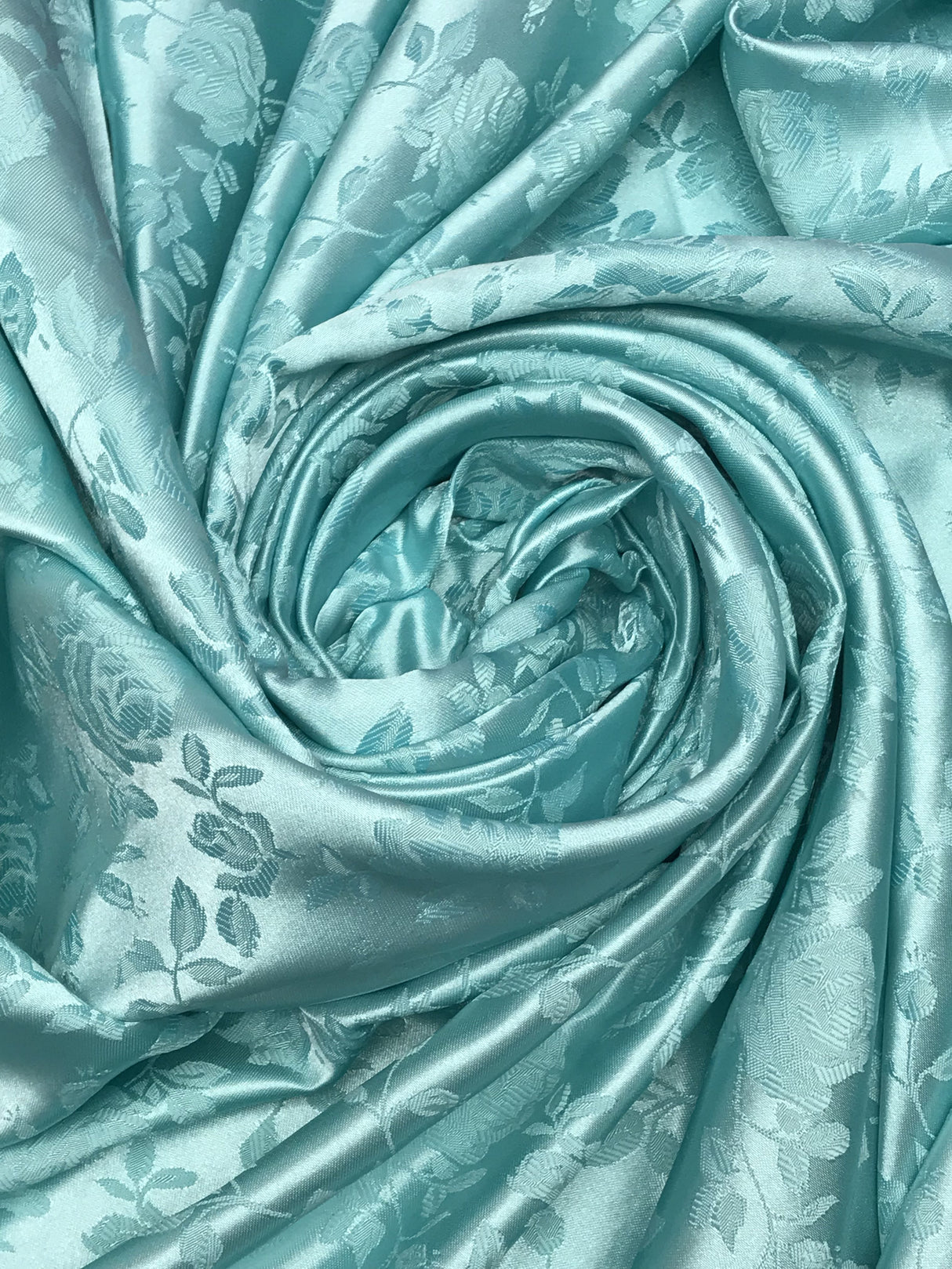 Aqua Jacquard Satin Fabric - Aqua, Reversible, 58"-60" Width (1 Yard)