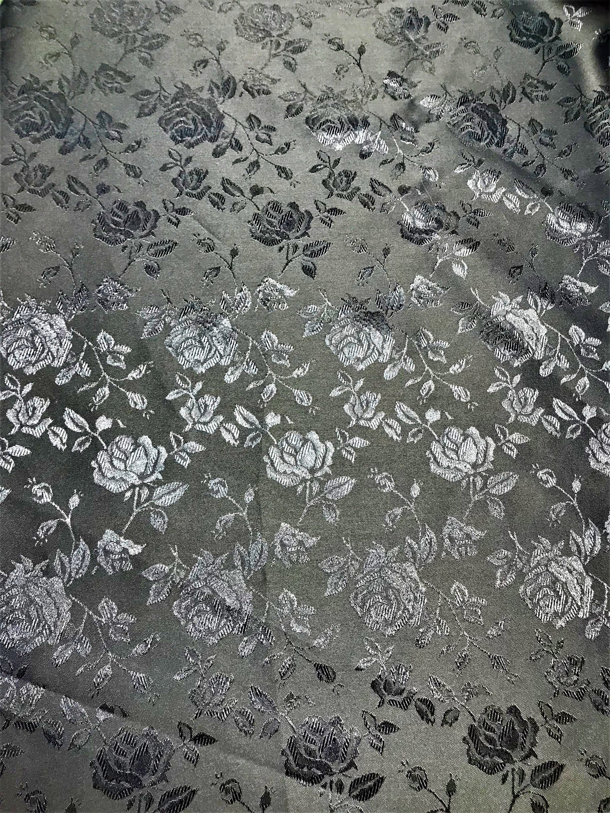 Black Jacquard Satin Fabric - Black, Reversible, 58"-60" Width (1 Yard)
