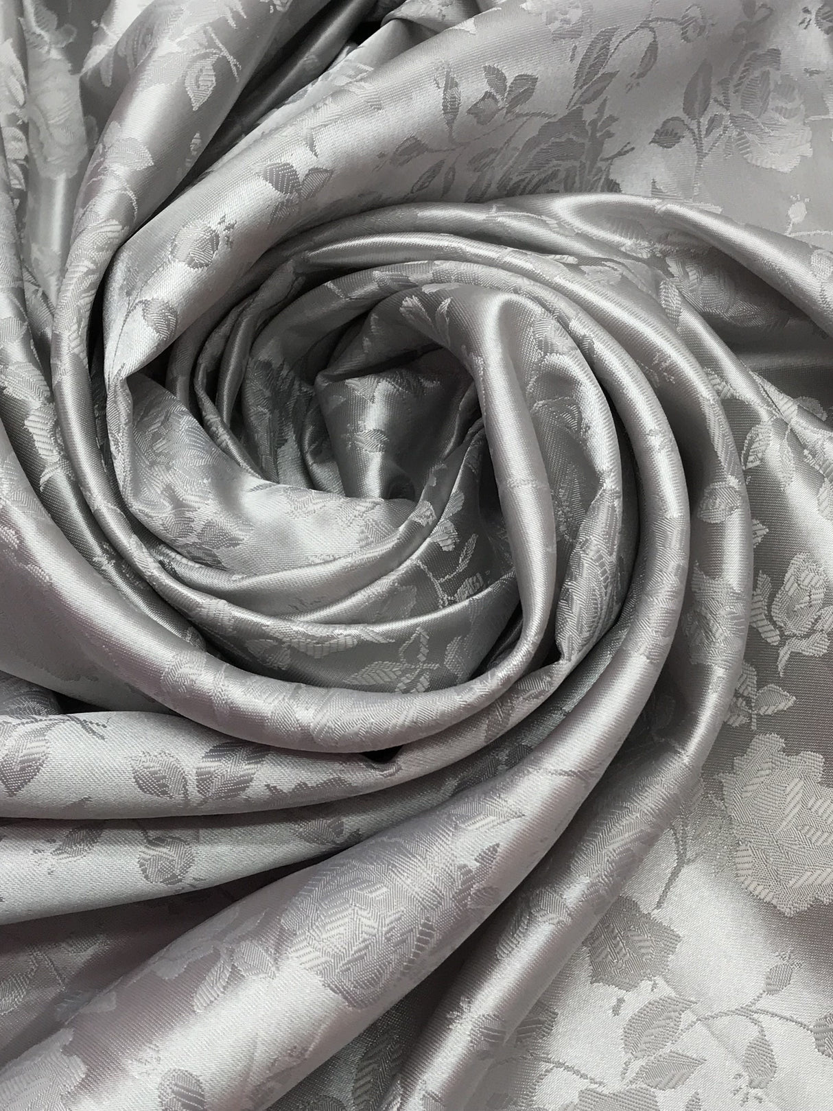 Silver Jacquard Satin Fabric - Silver, Reversible, 58"-60" Width (1 Yard)