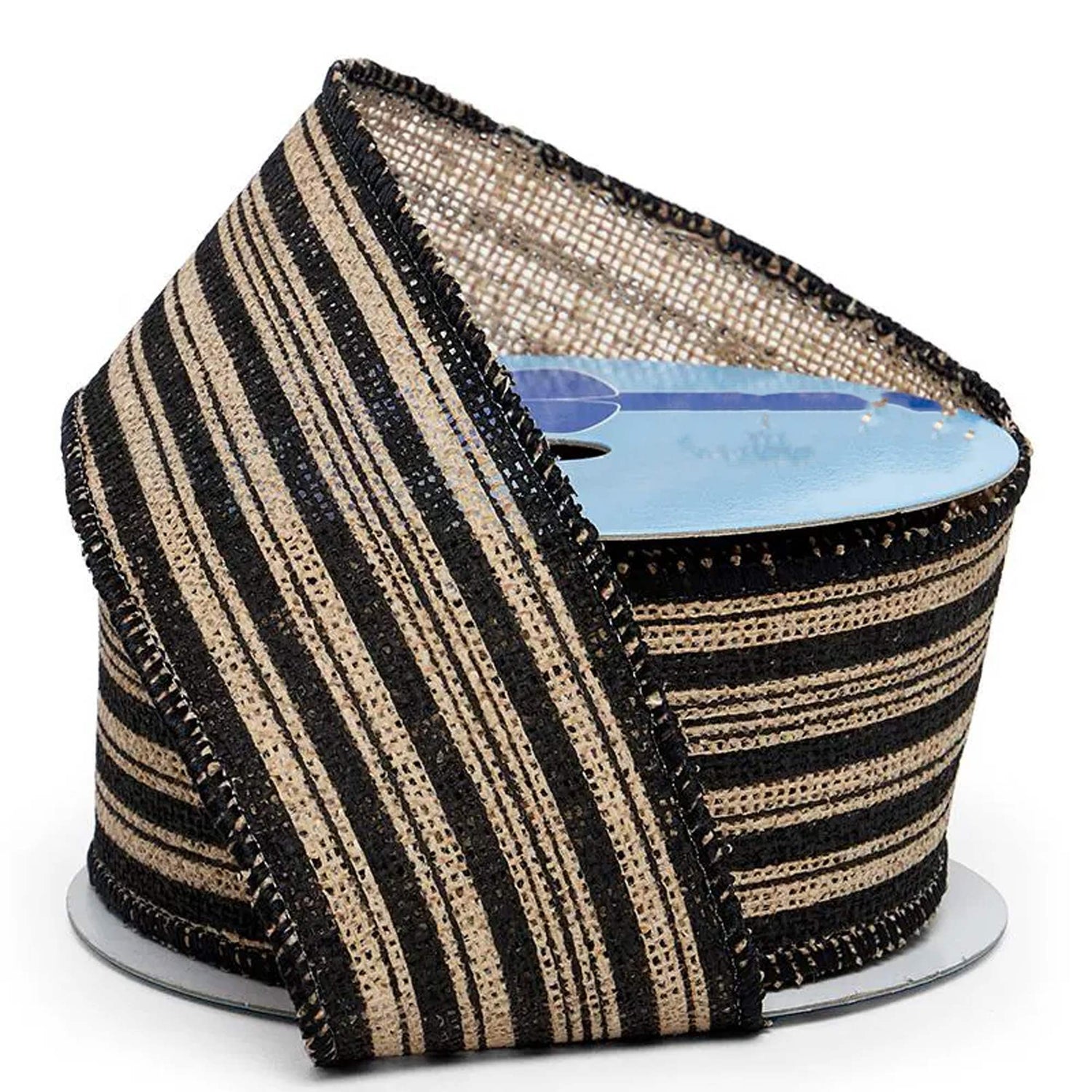 Striped Faux Burlap Wired Ribbon 2 1/2 '' X 10 yd Black / Natural Color 1 / roll