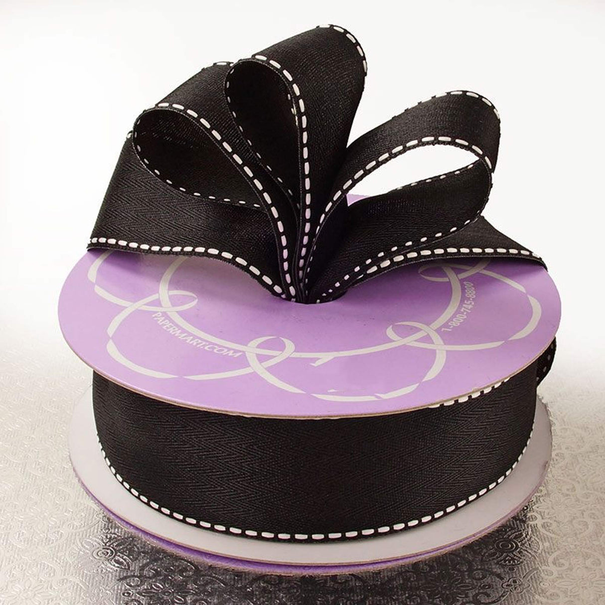 Saddle Stitch Chevron Twill Ribbon 1 1/2 '' X 25 yd Black Color 1 / roll