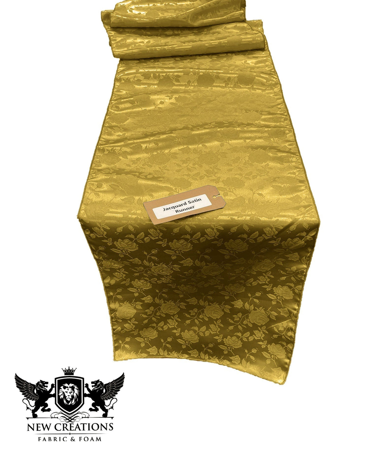 Jacquard Satin Roses Runner Satin Fabric - Ecru Jacquard Rose Motif, 14" Wide x 90" Long (1 Runner)